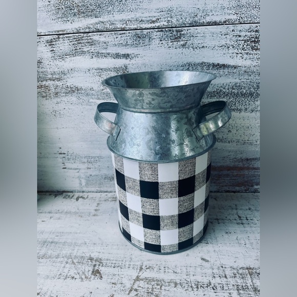 *Black & White Buffalo Check Milk Can, Large 9.25” - Picture 9 of 13
